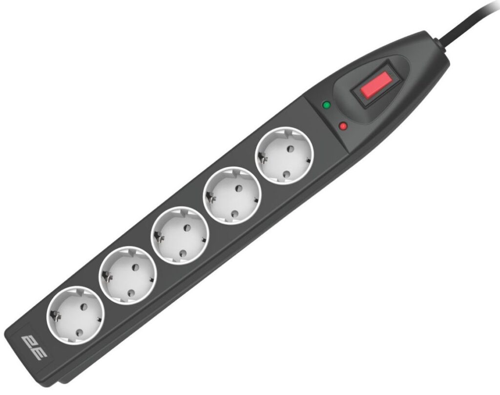 2E Power strip with surge protection, 10m, 5xTypeF, 16A, black