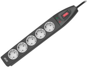 2E Power strip with surge protection, 10m, 5xTypeF, 16A, black