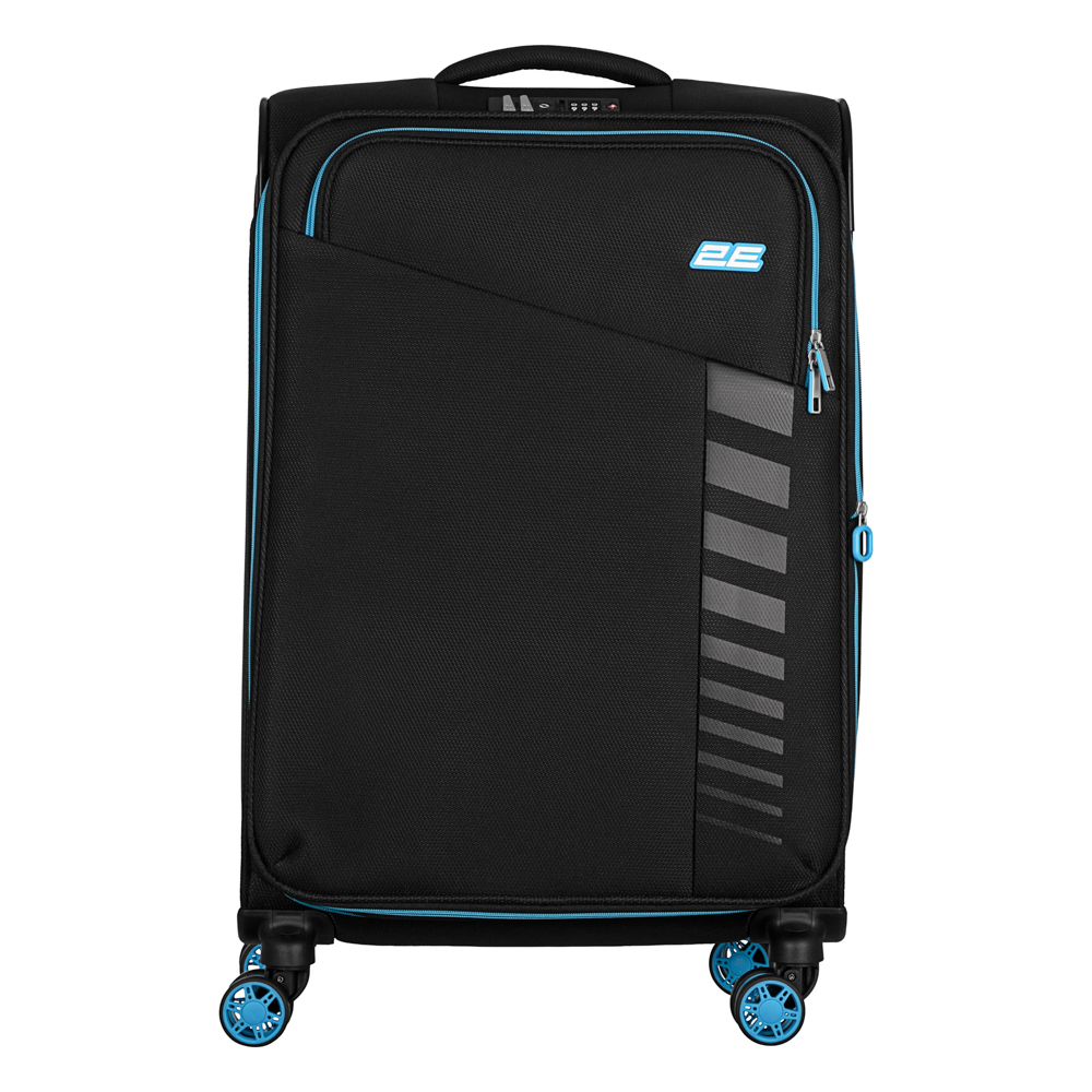 2E Suitcase Middle, Trek, polyester, 64/78 L, TSA, 4 wheels, EXP, black