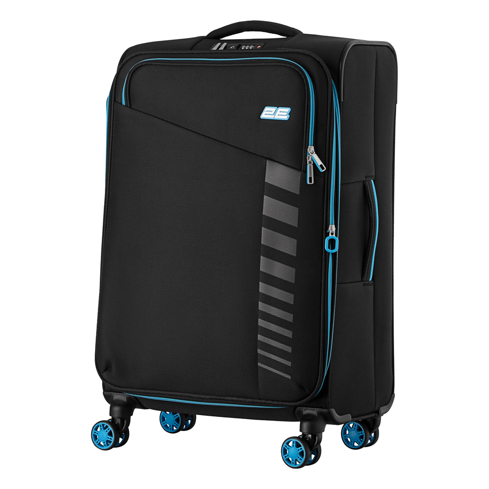 2E Suitcase Middle, Trek, polyester, 64/78 L, TSA, 4 wheels, EXP, black