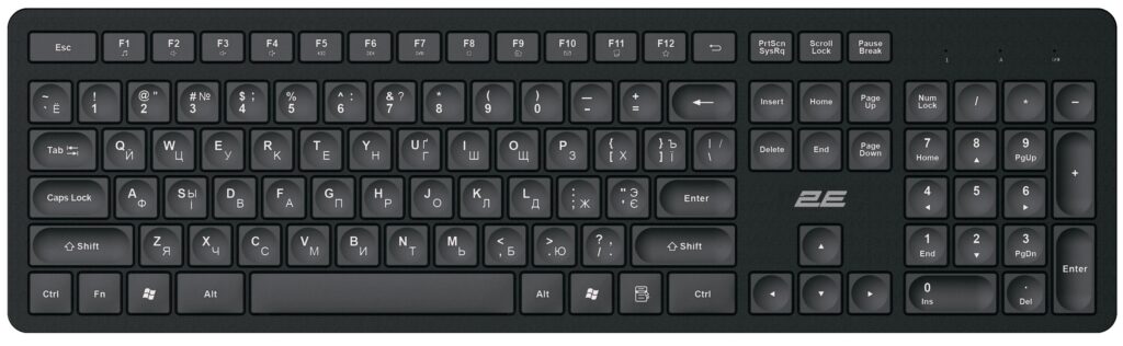 Клавіатура мембранна 2E KS260 106key, WL, EN/UK/RU, чорний