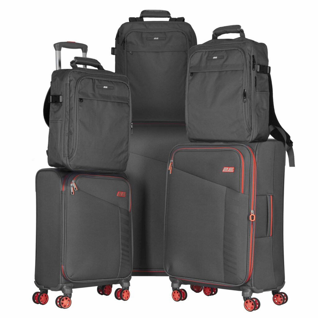 2E Suitcase set, Trek, (L+M+S), TSA, 4 wheels, + 3 Cabin backpacks (2E-BPET-CABIN-GR), polyester, grey