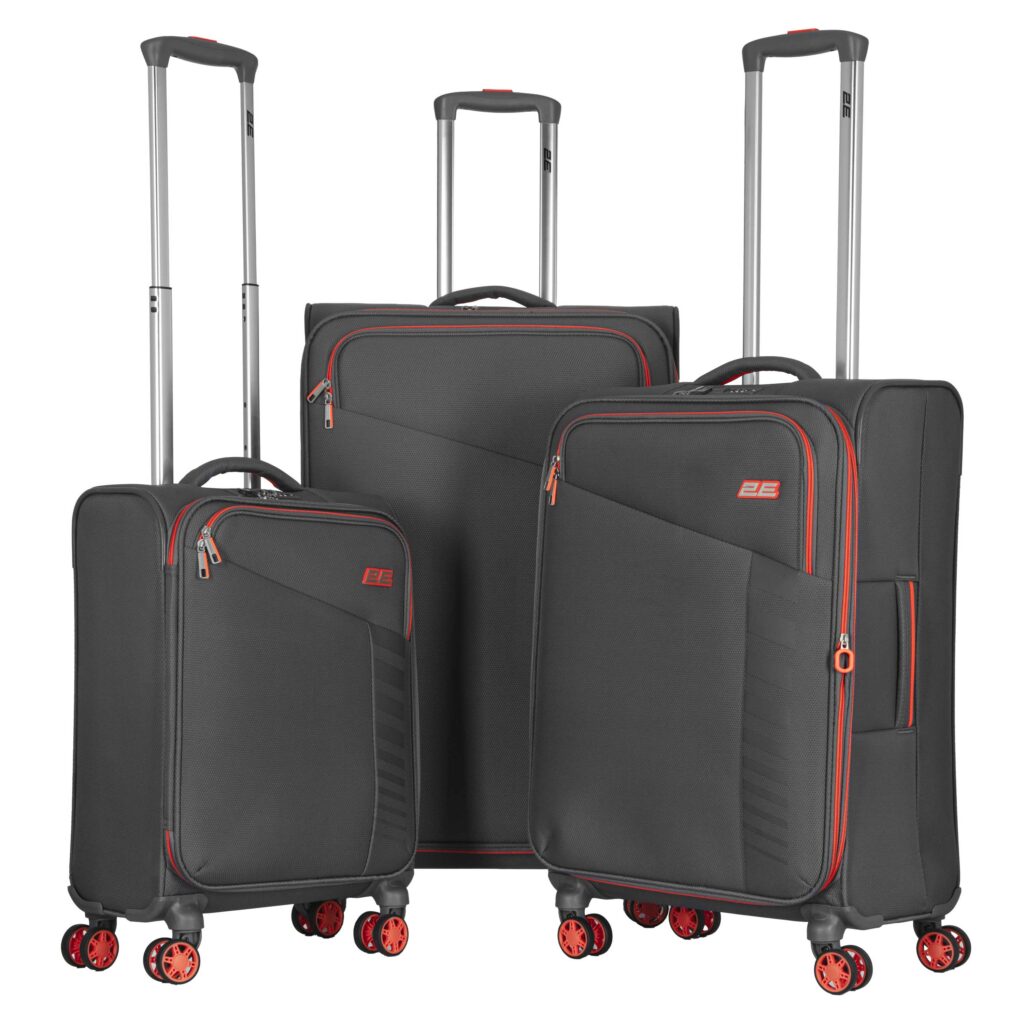 2E Suitcase set, Trek, (L+M+S), TSA, 4 wheels, + 3 Cabin backpacks (2E-BPET-CABIN-GR), polyester, grey