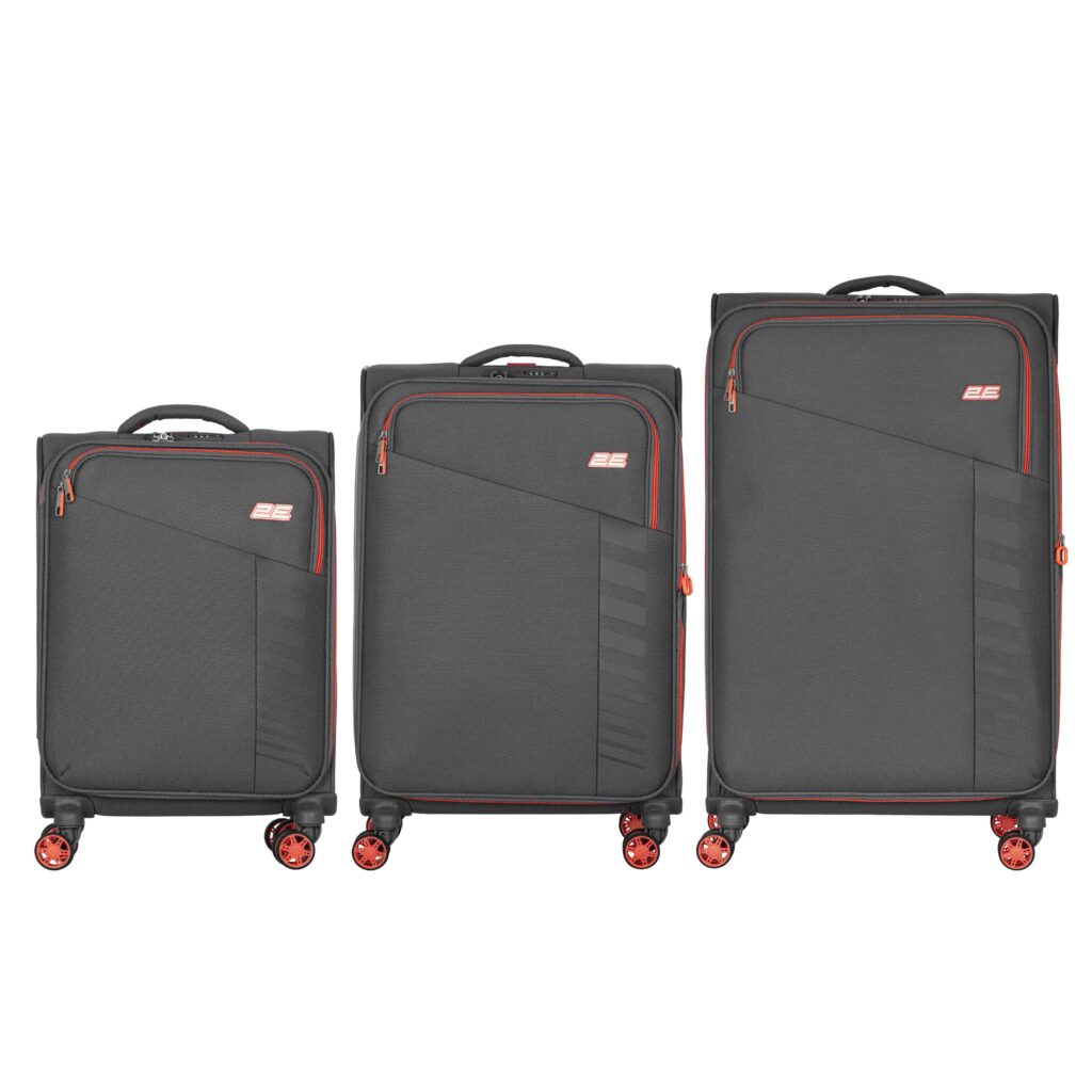 2E Suitcase set, Trek, (L+M+S), TSA, 4 wheels, + 3 Cabin backpacks (2E-BPET-CABIN-GR), polyester, grey