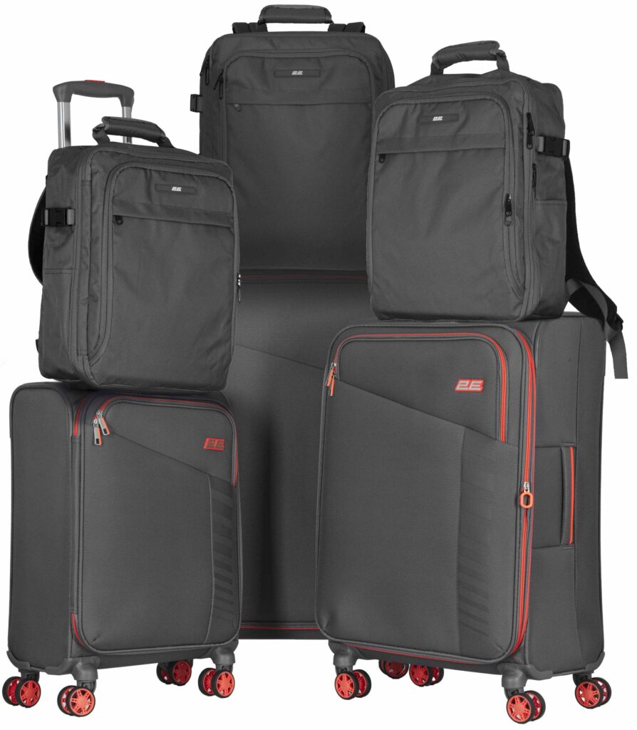 2E Suitcase set, Trek, (L+M+S), TSA, 4 wheels, + 3 Cabin backpacks (2E-BPET-CABIN-GR), polyester, grey