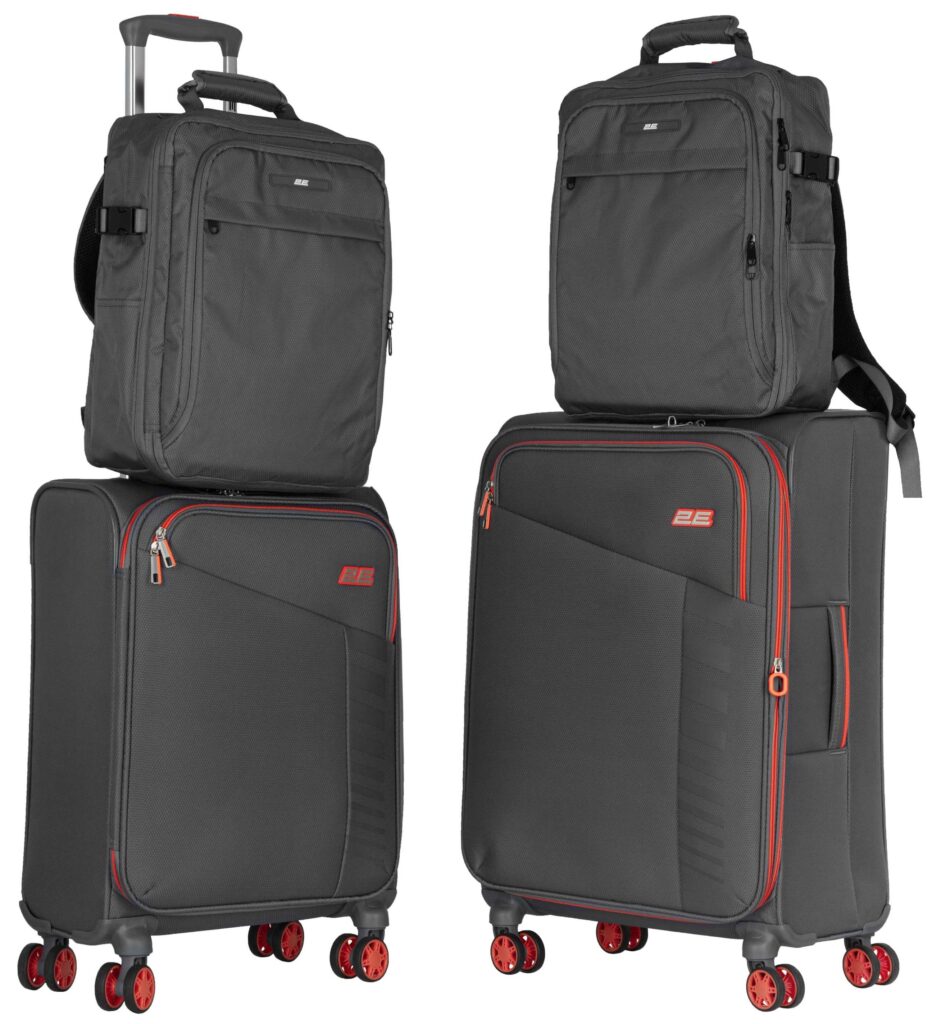 2E Suitcase set, Trek, (M+S), TSA, 4 wheels, + 2 Cabin backpacks (2E-BPET-CABIN-GR), polyester, grey