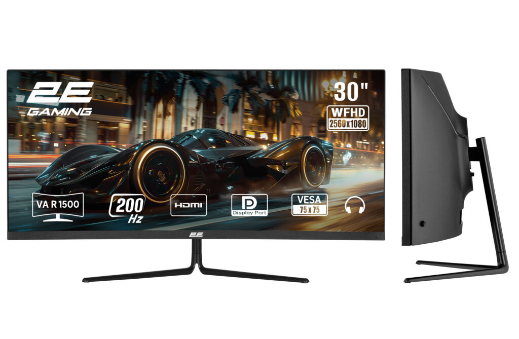 Монітор 2E GAMING 30″ G3024B 2xHDMI, DP, Audio, VA, 2560×1080, 21:9, 200Hz, 1ms, CURVED, FreeSync