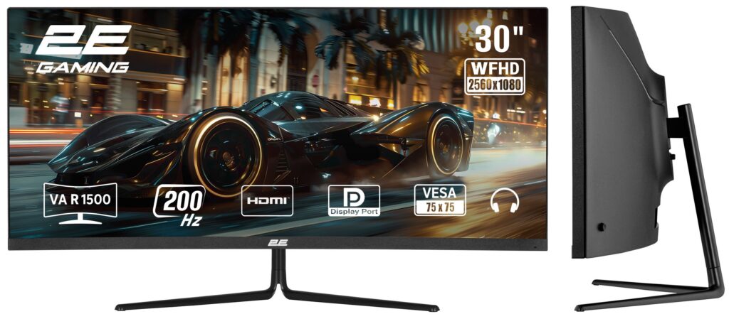 Монітор 2E GAMING 30″ G3024B 2xHDMI, DP, Audio, VA, 2560×1080, 21:9, 200Hz, 1ms, CURVED, FreeSync