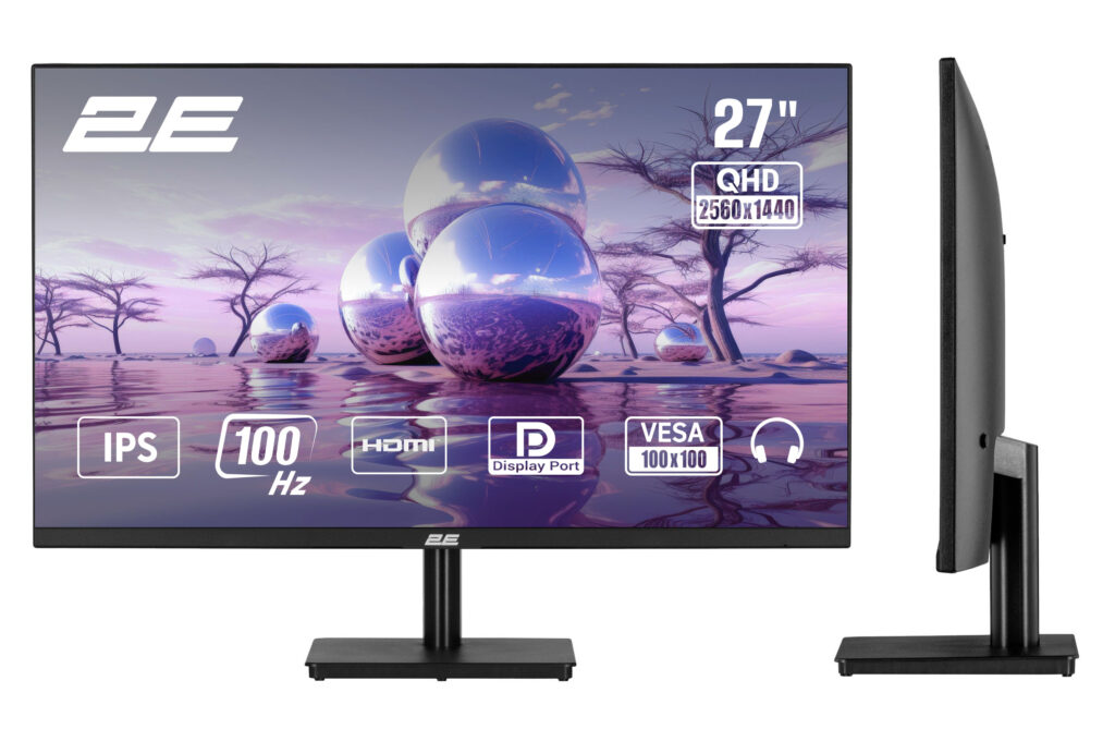 Монитор 2E 27″ H2724B HDMI, DP, IPS, 2560×1440, 100Hz, FreeSync