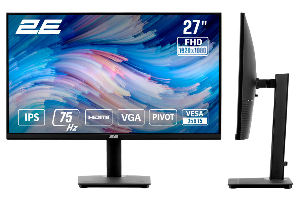 Монітор 2E 27″ N2723B D-Sub, HDMI, IPS, 75Hz, Pivot