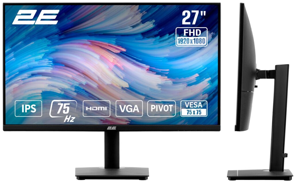 Монітор 2E 27″ N2723B D-Sub, HDMI, IPS, 75Hz, Pivot