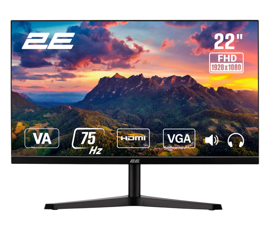 Монітор 2E 21.5″ A2222B D-Sub, HDMI, MM, VA, 75Hz