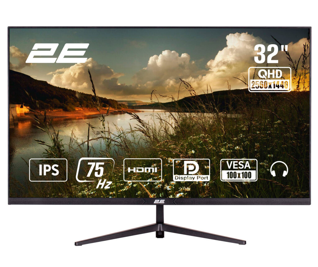 Монитор 2E 31.5″ D3224B 2xHDMI, DP, IPS, 2560×1440, 75Hz, 5ms, FreeSync