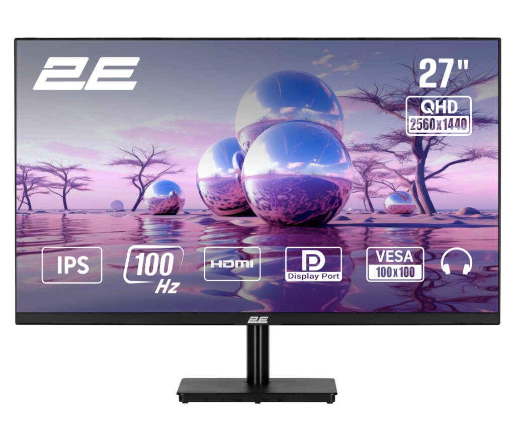 Монитор 2E 27″ H2724B HDMI, DP, IPS, 2560×1440, 100Hz, FreeSync