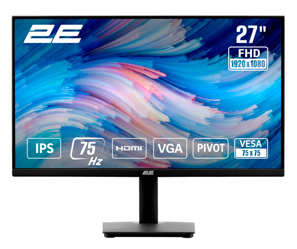 Монітор 2E 27″ N2723B D-Sub, HDMI, IPS, 75Hz, Pivot