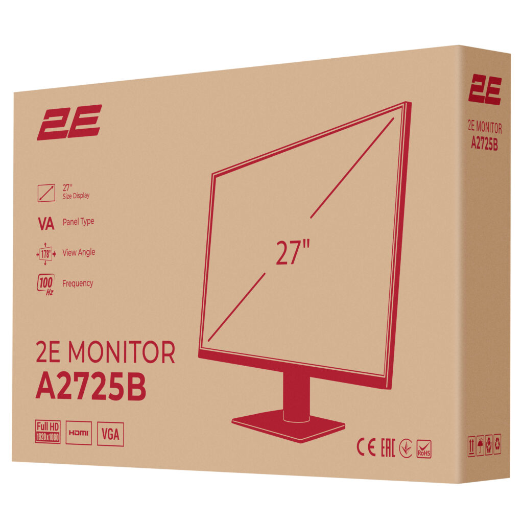 Monitor 2E 27″ A2725B D-Sub, HDMI, VA, 100Hz
