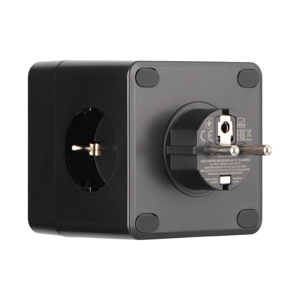 Адаптер мережевий 2E 3xТипF, 16A, 2xUSB-A, 1x USB-C фільтр, чорний