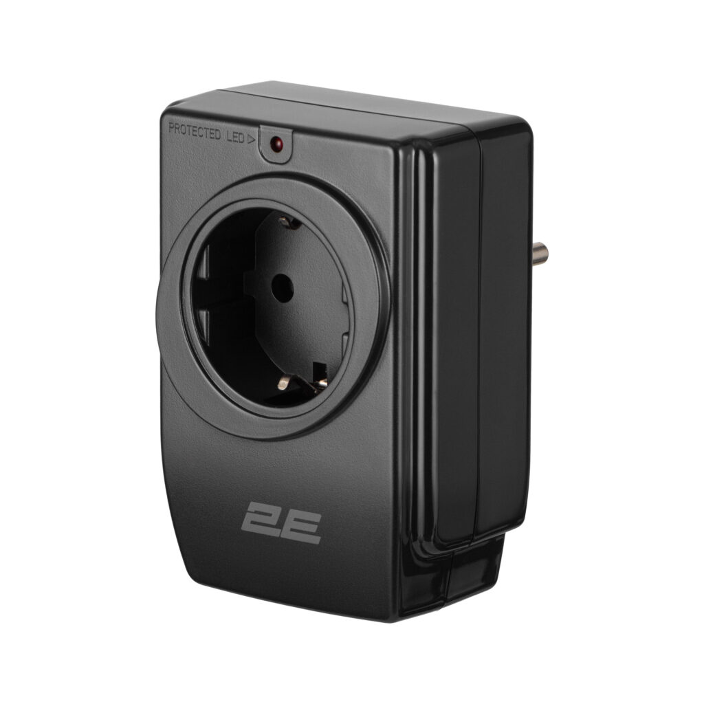 Адаптер мережевий 2E 1xТипF, 16A, 2*USB-A, фільтр, чорний