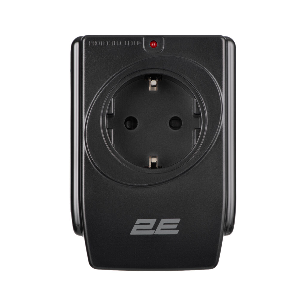 Адаптер мережевий 2E 1xТипF, 16A, 2*USB-A, фільтр, чорний