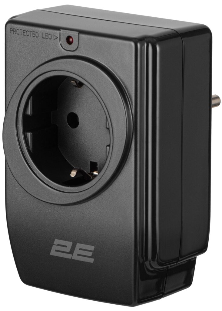 Адаптер мережевий 2E 1xТипF, 16A, 2*USB-A, фільтр, чорний