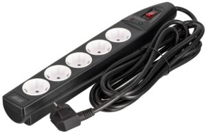 Подовжувач мережевий 2E 5м, 5xТипF, 16A, фільтр, чорний