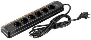 Подовжувач мережевий 2E 3м, 6xТипF, 16A, 2xUSB-A, 1x USB-C фільтр, чорний