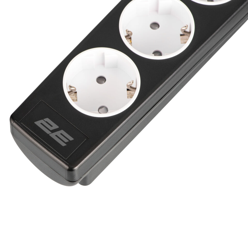 Подовжувач мережевий 2E 10м, 5xТипF, 16A, фільтр, чорний