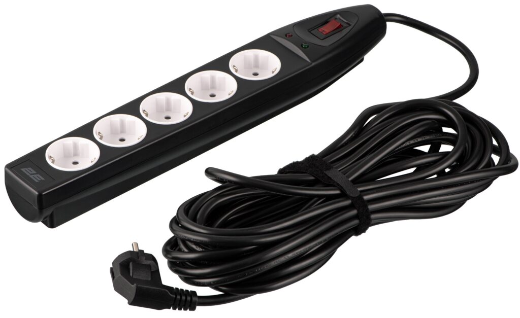 Подовжувач мережевий 2E 10м, 5xТипF, 16A, фільтр, чорний