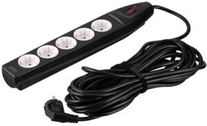 Подовжувач мережевий 2E 10м, 5xТипF, 16A, фільтр, чорний