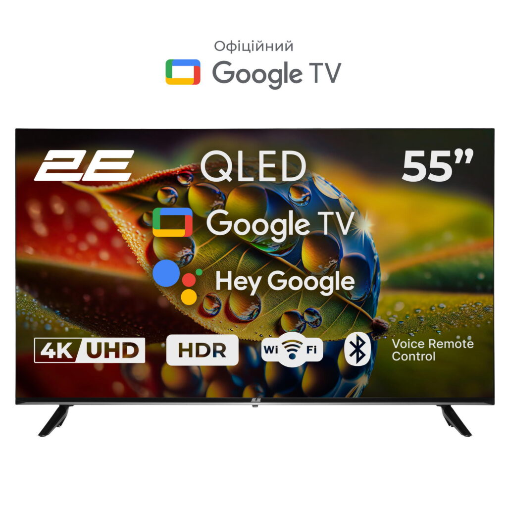 Телевизор 55″ 2E QLED 4K 60Hz Smart Google TV Black
