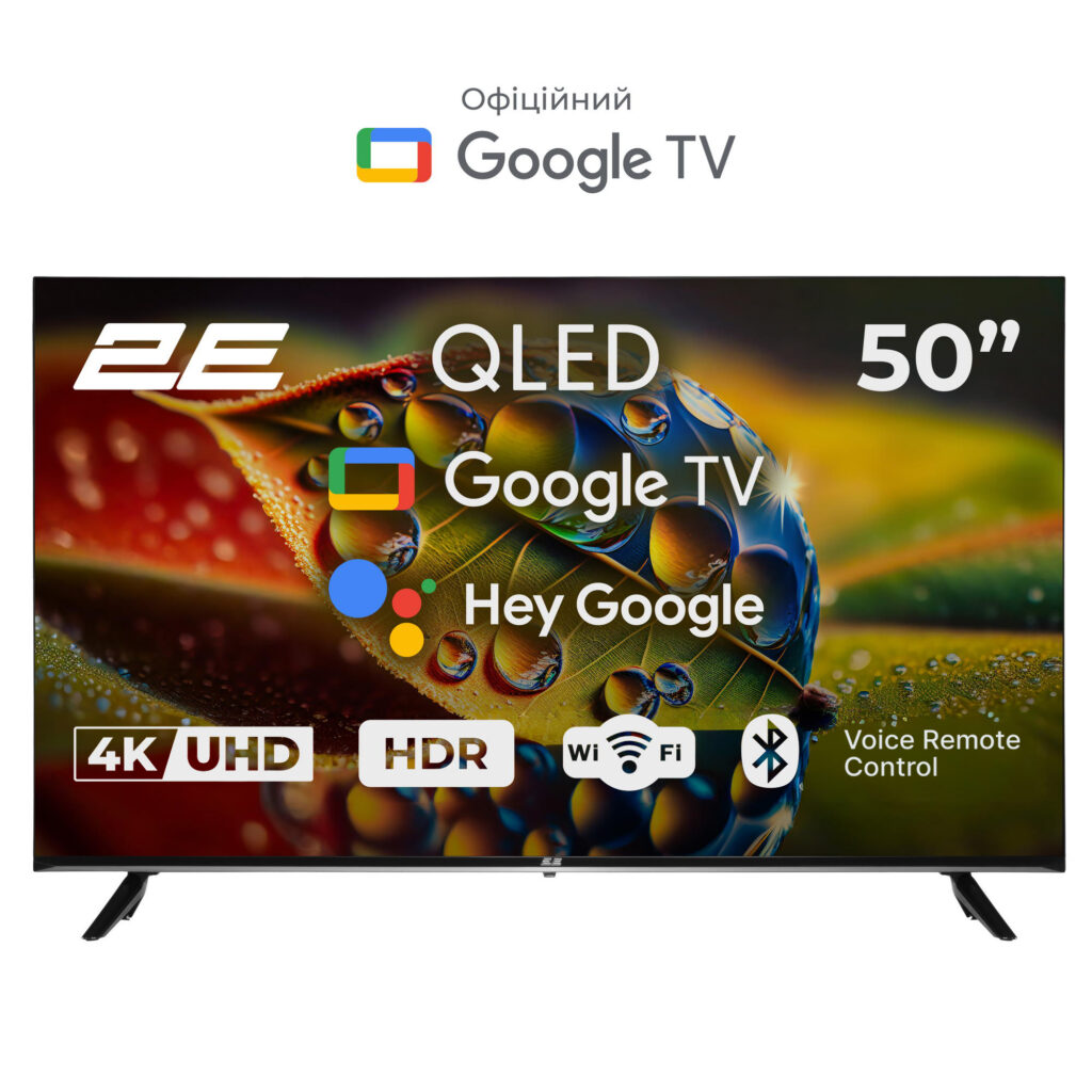 TV Set 50″ 2E QLED 4K 60Hz Smart Google TV Black