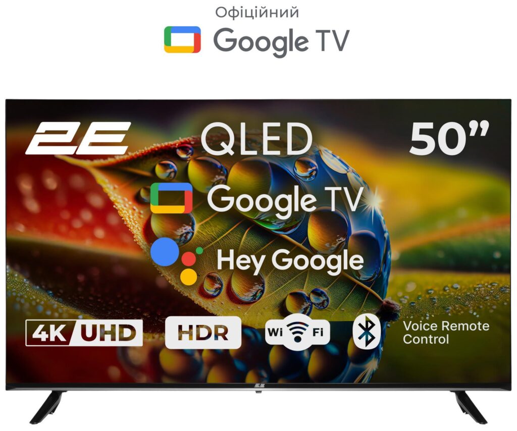 TV Set 50″ 2E QLED 4K 60Hz Smart Google TV Black