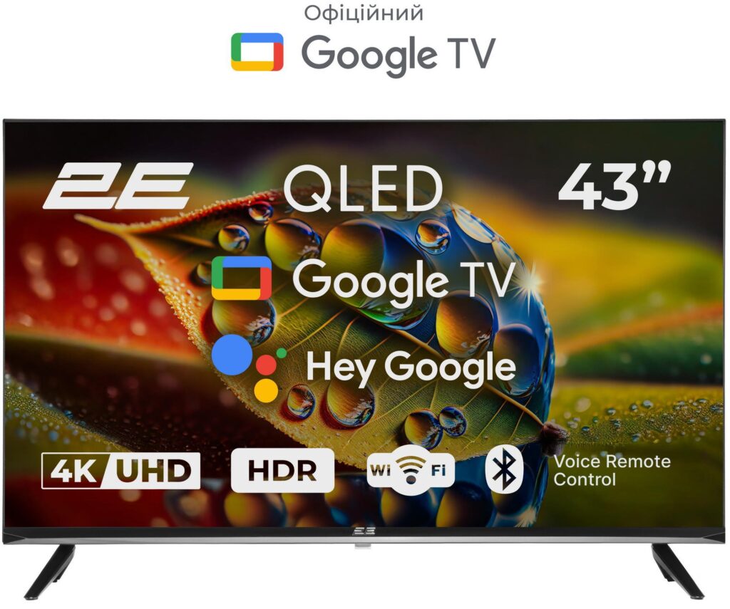 TV Set 43″ 2E QLED 4K 60Hz Smart Google TV Black