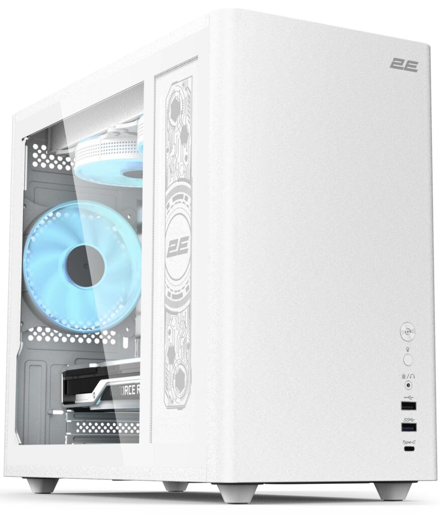 2E PC case Credo Plus V350WG without PSU, 1xUSB3.0, 1х USB 2.0, 1xUSB Type-C, 3x120mm, VGA 350mm, LCS ready, TG Side Panel, mATX, white