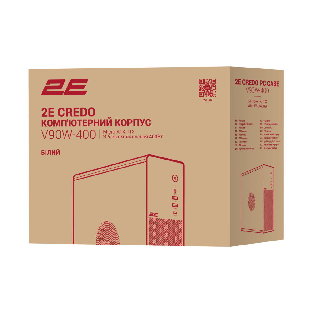 Корпус 2E Credo Slim V90W-400 с БП 2E TFX400, 1xUSB3.0, 1х USB 2.0, 1xUSB Type-C, 2×90мм, VGA 220мм, mATX, белый