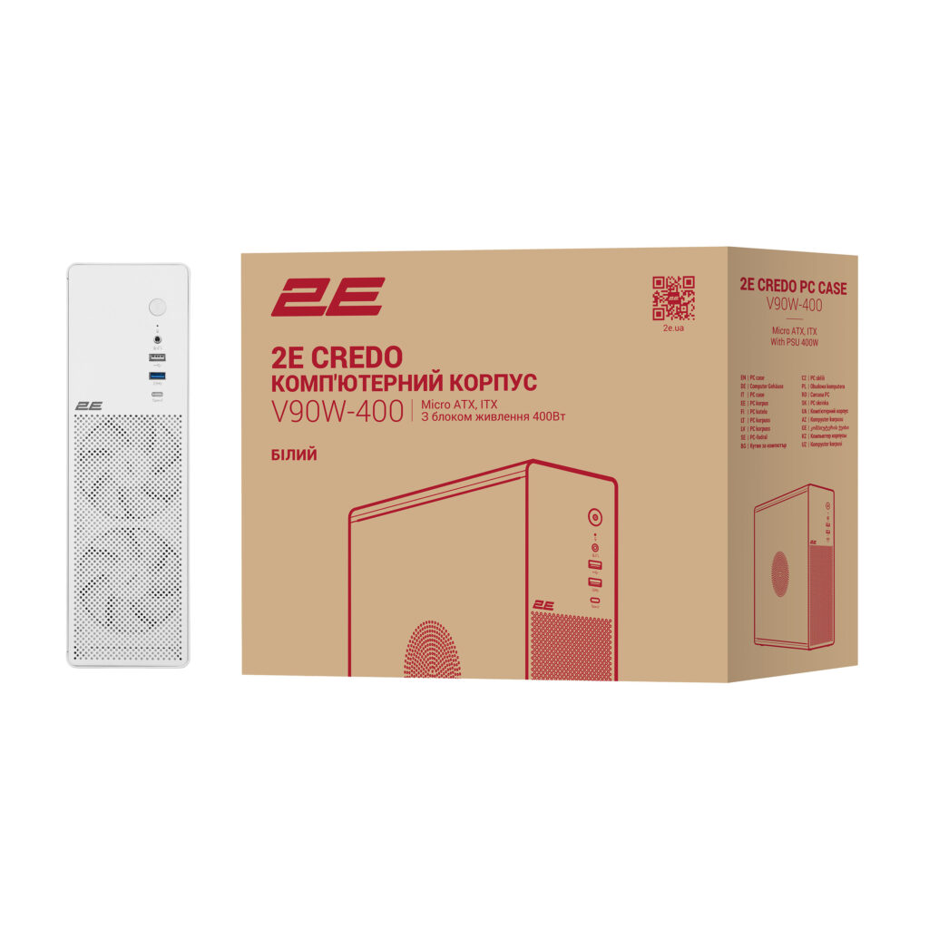 Корпус 2E Credo Slim V90W-400 с БП 2E TFX400, 1xUSB3.0, 1х USB 2.0, 1xUSB Type-C, 2×90мм, VGA 220мм, mATX, белый