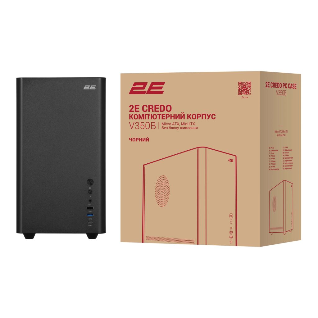 Корпус 2E Credo Metal V350B без БП, 1xUSB3.0, 1х USB 2.0, 1xUSB Type-C, 3×120мм, VGA 350мм, LCS ready, mATX, чёрный