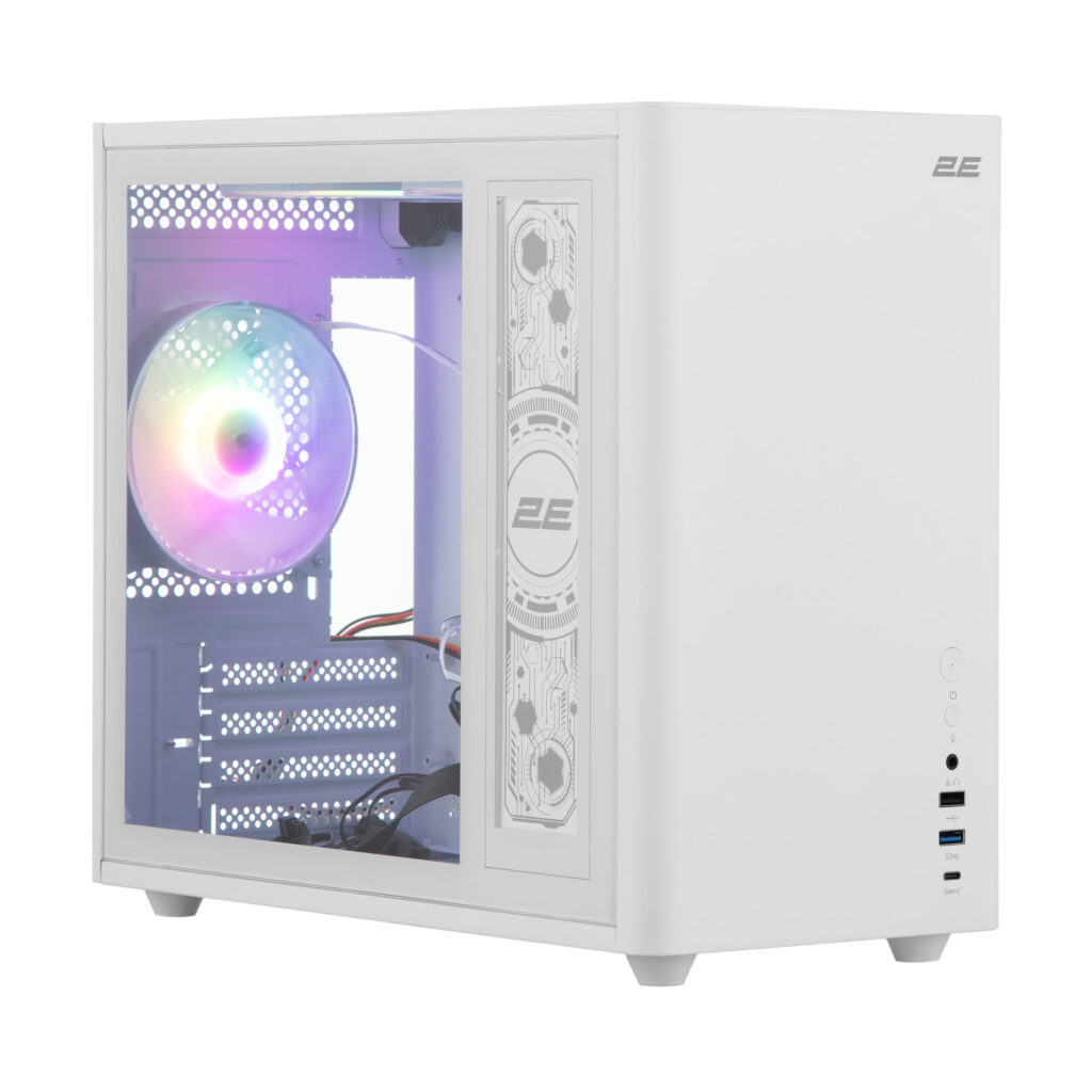 2E PC case Credo Plus V350WG without PSU, 1xUSB3.0, 1х USB 2.0, 1xUSB Type-C, 3x120mm, VGA 350mm, LCS ready, TG Side Panel, mATX, white