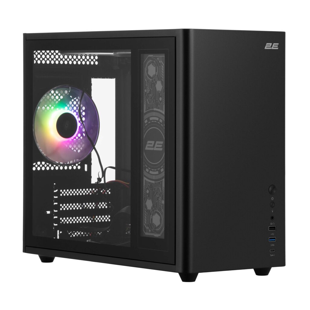 Корпус 2E Credo Plus V350BG без БП, 1xUSB3.0, 1х USB 2.0, 1xUSB Type-C, 3×120мм ARGB, VGA 350мм, LCS ready,  контроллер с пультом, TG Side Panel, mATX, чёрный