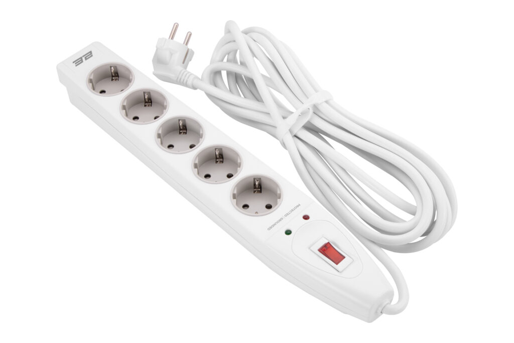 Power strip with surge protector 2E 5xType F, 3×1.5mm2, 16A, 5m, white