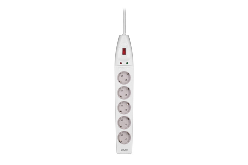 Power strip with surge protector 2E 5xType F, 3×1.5mm2, 16A, 5m, white