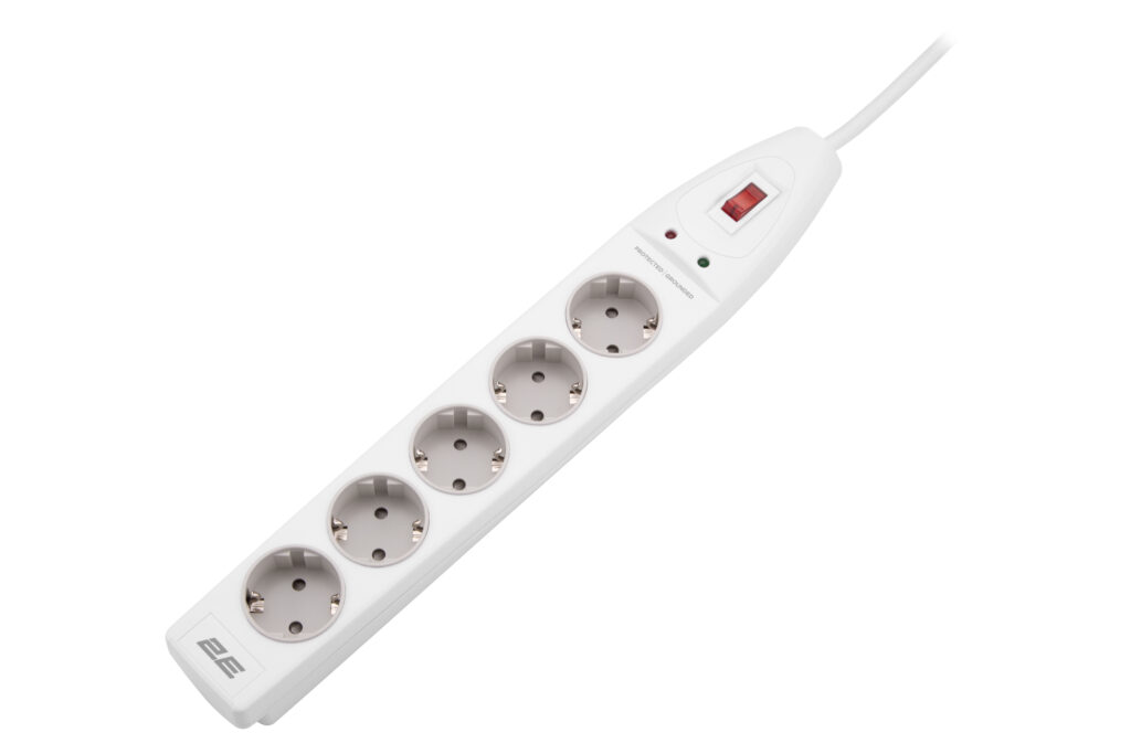 Power strip with surge protector 2E 5xType F, 3×1.5mm2, 16A, 5m, white