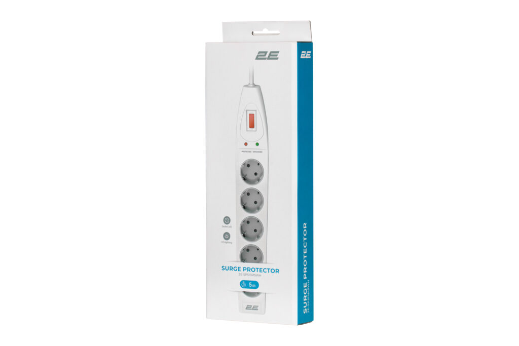 Power strip with surge protector 2E 5xType F, 3×1.5mm2, 16A, 5m, white