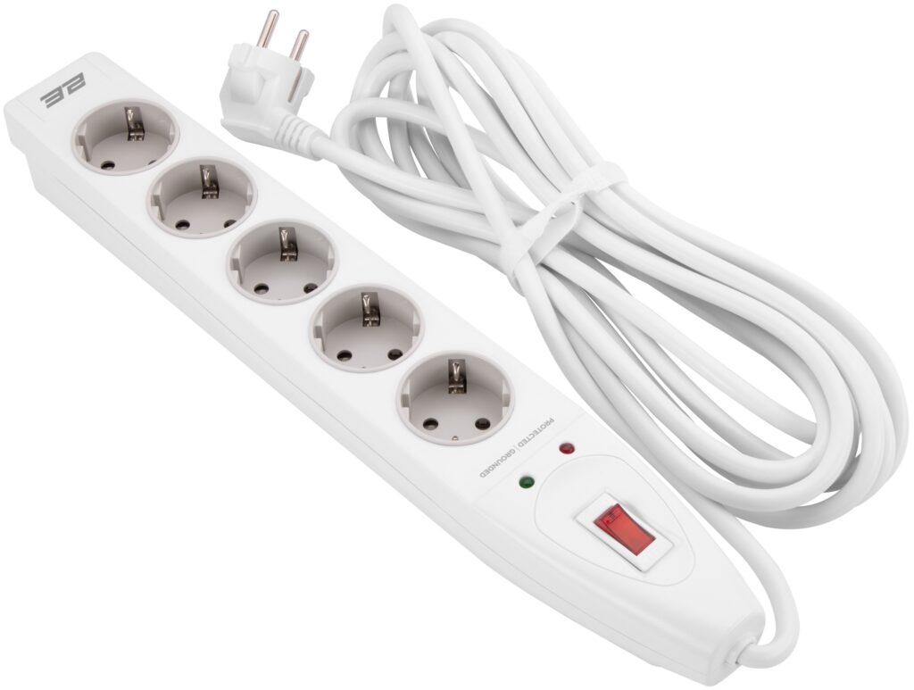 Power strip with surge protector 2E 5xType F, 3×1.5mm2, 16A, 5m, white