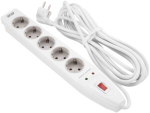 Power strip with surge protector 2E 5xType F, 3×1.5mm2, 16A, 5m, white