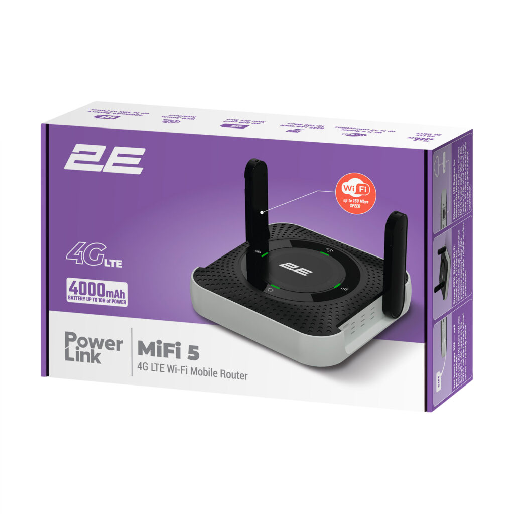 Mobile router 2E PowerLink (MiFi-5 2025) N150, LTE, Wi-Fi4, 1xFE LAN, 1xType-C, 4000mAh black