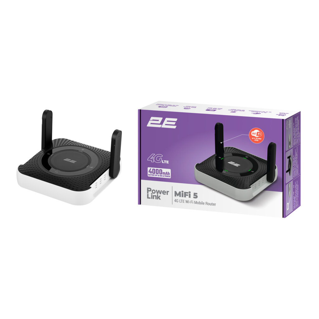 Mobile router 2E PowerLink (MiFi-5 2025) N150, LTE, Wi-Fi4, 1xFE LAN, 1xType-C, 4000mAh black