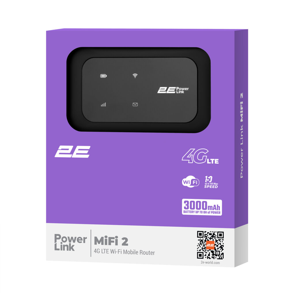 Mobile router 2E PowerLink (MiFi-2 2025) N150, LTE, Wi-Fi4, 1xType-C, 1xCRC9, 3000mAh black