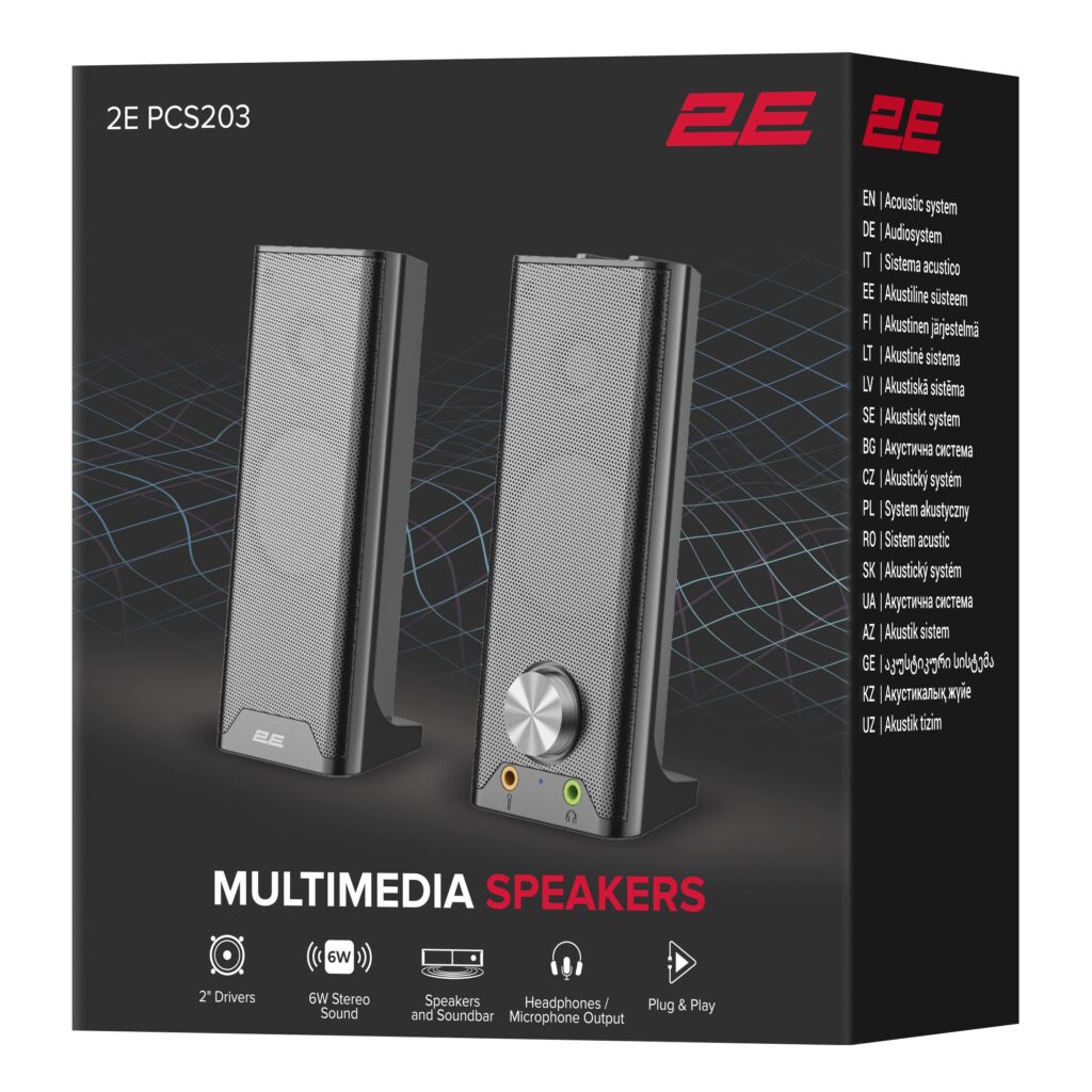Акустическая система 2E PCS203, 2.0, USB, Metal Black