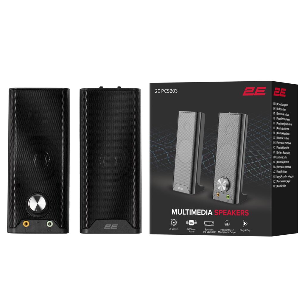 Акустическая система 2E PCS203, 2.0, USB, Metal Black